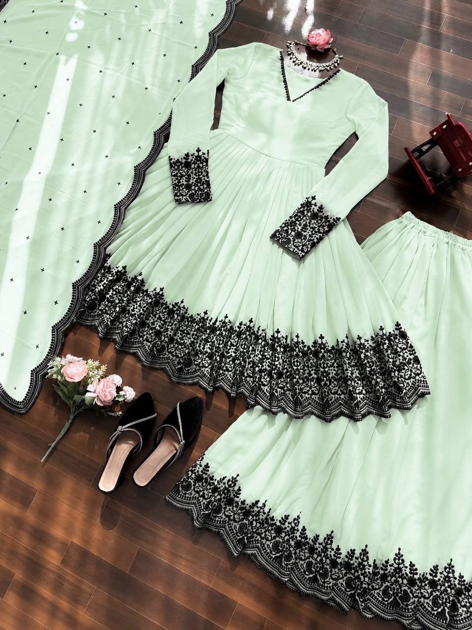 Zahira Premium Faux Georgette Thread Embroidered Palazzo Suit with Dupatta