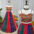 Noorani Navratri Faux Georgette Gamthi Lehenga Choli with Real Mirror Work & 4 Meter Flair
