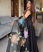 Anvika Natural Crepe Anarkali with Pant & Tabby Silk Printed Dupatta Set