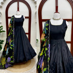 Anvika Natural Crepe Anarkali with Pant & Tabby Silk Printed Dupatta Set