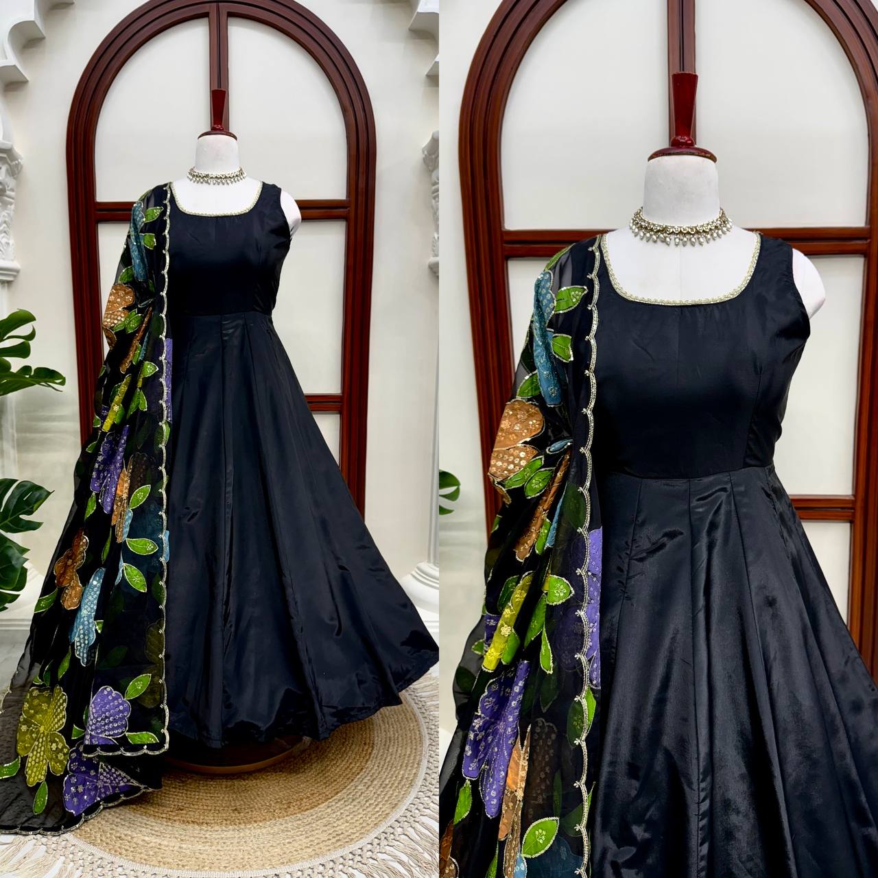 Anvika Natural Crepe Anarkali with Pant & Tabby Silk Printed Dupatta Set