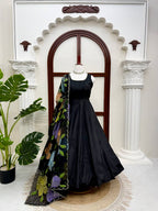 Anvika Natural Crepe Anarkali with Pant & Tabby Silk Printed Dupatta Set