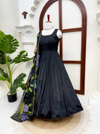 Anvika Natural Crepe Anarkali with Pant & Tabby Silk Printed Dupatta Set