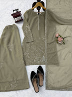 Kashvi Faux Georgette Thread & Sequence Embroidered Kurti with Palazzo & Dupatta Set