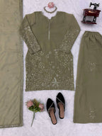 Kashvi Faux Georgette Thread & Sequence Embroidered Kurti with Palazzo & Dupatta Set