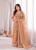 Aafreen Pure Salsa Silk Embroidered Top Palazzo Set with Sequin, Beads & Kundan Work