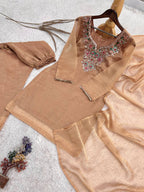 Aafreen Pure Salsa Silk Embroidered Top Palazzo Set with Sequin, Beads & Kundan Work