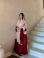 Ruhani Roman Silk Embroidered Kaftan Dress with Palazzo & Lace Border Dupatta