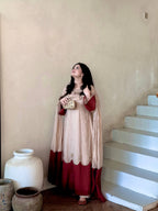 Ruhani Roman Silk Embroidered Kaftan Dress with Palazzo & Lace Border Dupatta