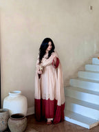 Ruhani Roman Silk Embroidered Kaftan Dress with Palazzo & Lace Border Dupatta