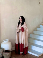 Ruhani Roman Silk Embroidered Kaftan Dress with Palazzo & Lace Border Dupatta