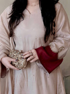 Ruhani Roman Silk Embroidered Kaftan Dress with Palazzo & Lace Border Dupatta