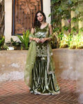 Vihana Pure Heavy Viscous Velvet Embroidered Sharara Suit with Moti Hand Work & Organza Dupatta