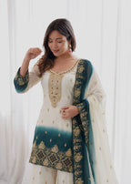 Zarmina Dual Tone Star Georgette Embroidered Top Palazzo Set with Sequin & Kundan Work