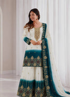 Zarmina Dual Tone Star Georgette Embroidered Top Palazzo Set with Sequin & Kundan Work