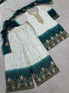 Zarmina Dual Tone Star Georgette Embroidered Top Palazzo Set with Sequin & Kundan Work