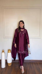Ameyra Luxe American Silk Thread & Sequence Embroidered Suit Set with Pant & Tibby Silk Dupatta