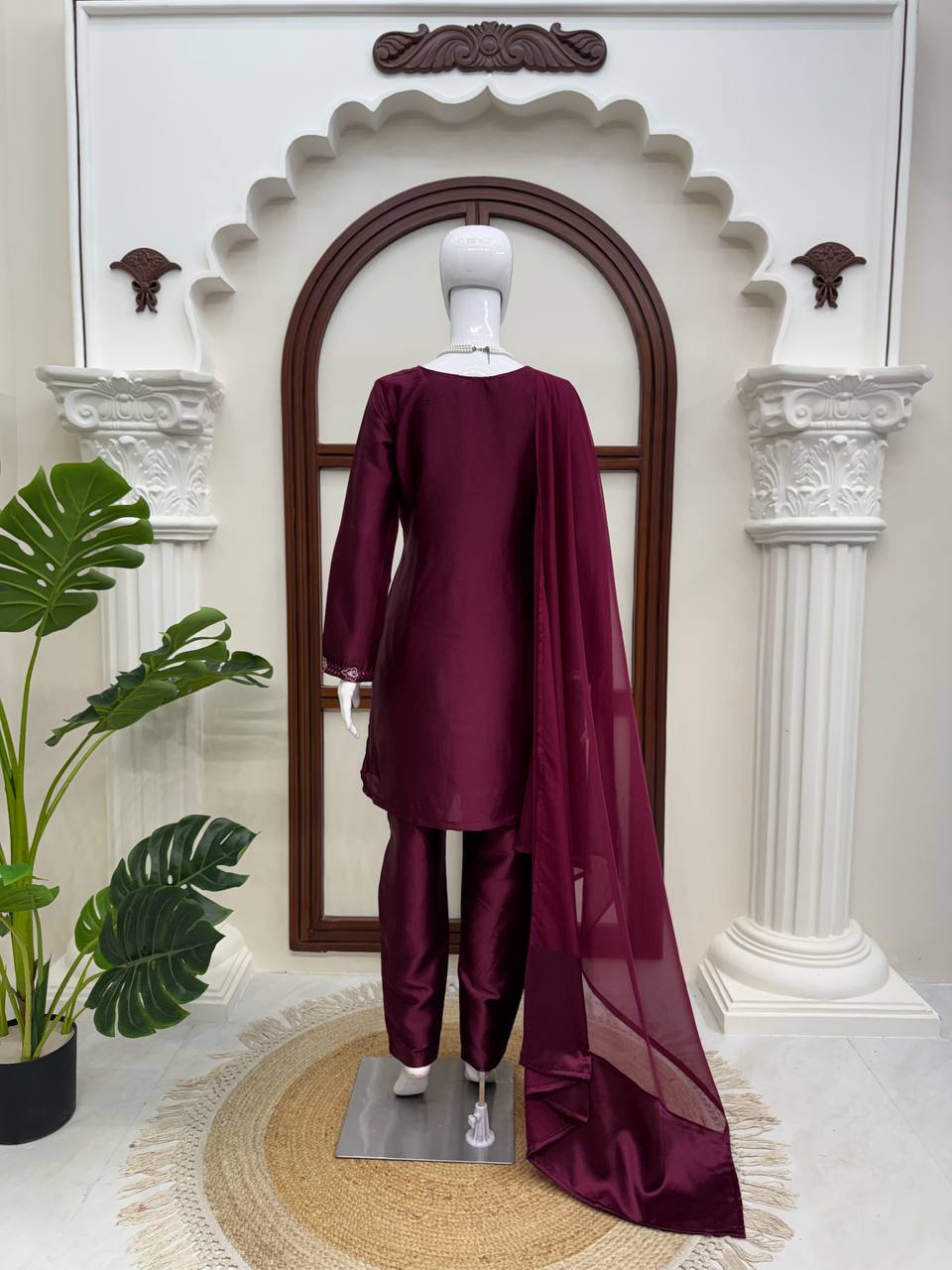 Ameyra Luxe American Silk Thread & Sequence Embroidered Suit Set with Pant & Tibby Silk Dupatta