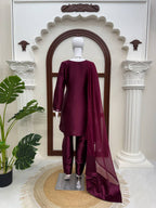 Ameyra Luxe American Silk Thread & Sequence Embroidered Suit Set with Pant & Tibby Silk Dupatta