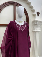 Ameyra Luxe American Silk Thread & Sequence Embroidered Suit Set with Pant & Tibby Silk Dupatta