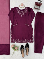 Ameyra Luxe American Silk Thread & Sequence Embroidered Suit Set with Pant & Tibby Silk Dupatta