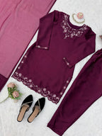 Ameyra Luxe American Silk Thread & Sequence Embroidered Suit Set with Pant & Tibby Silk Dupatta