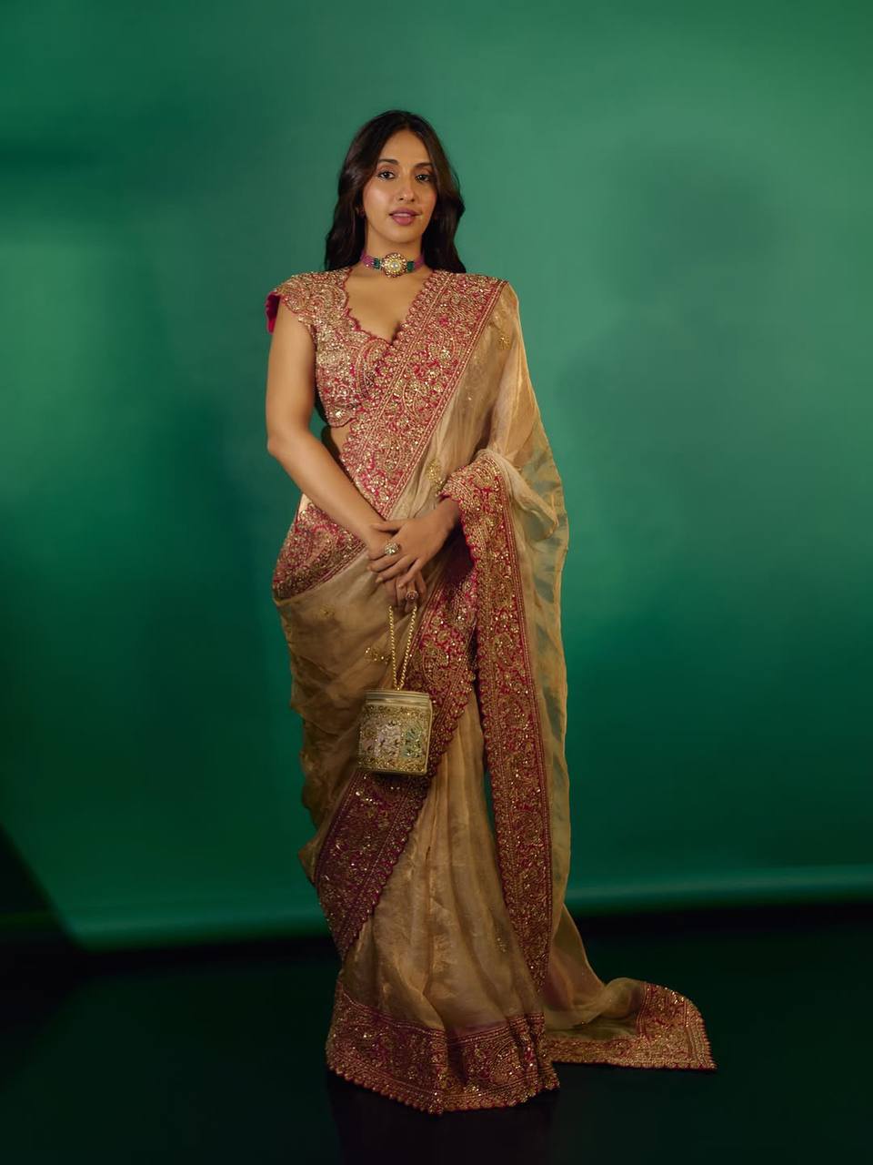 Vaidehi Aura Glass Organza Silk Thread & Sequence Embroidered Designer Saree with Mono Banglori Silk Blouse
