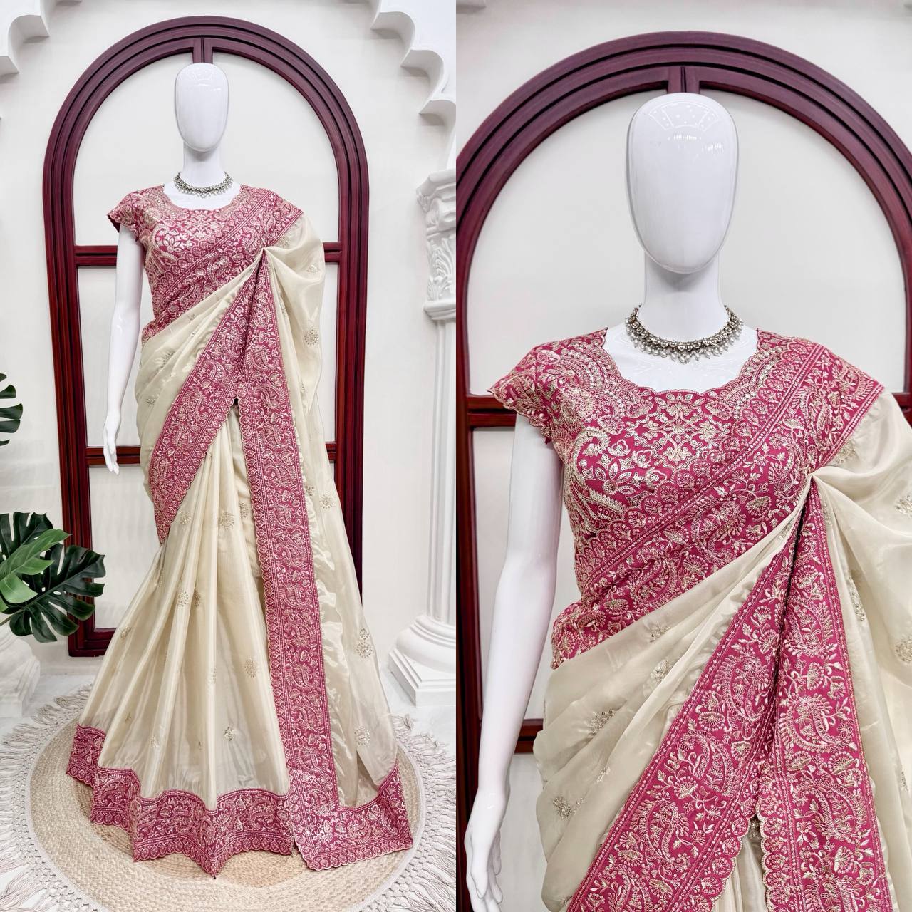 Vaidehi Aura Glass Organza Silk Thread & Sequence Embroidered Designer Saree with Mono Banglori Silk Blouse