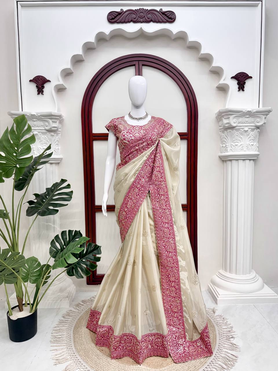 Vaidehi Aura Glass Organza Silk Thread & Sequence Embroidered Designer Saree with Mono Banglori Silk Blouse