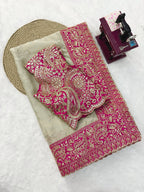 Vaidehi Aura Glass Organza Silk Thread & Sequence Embroidered Designer Saree with Mono Banglori Silk Blouse