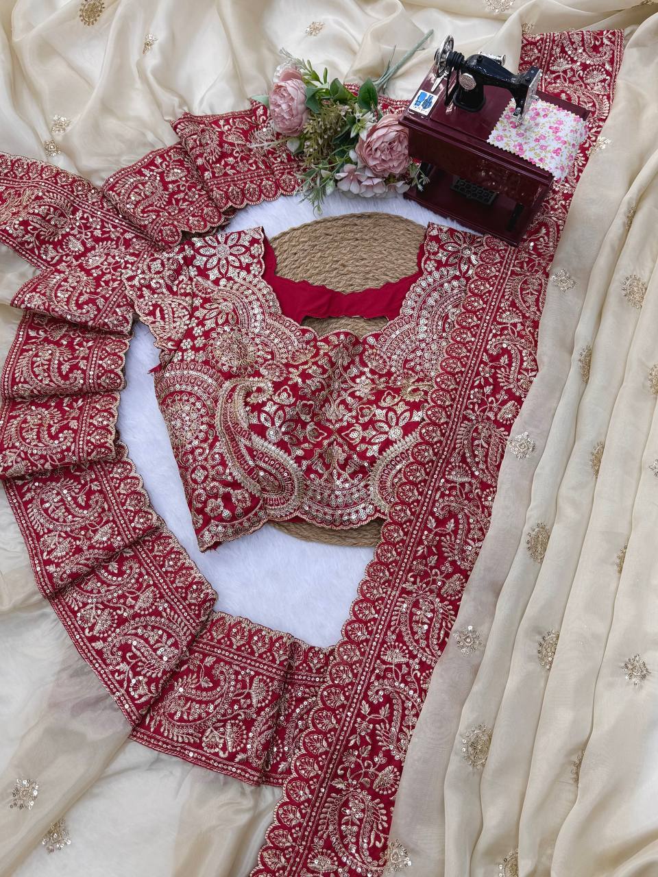 Vaidehi Aura Glass Organza Silk Thread & Sequence Embroidered Designer Saree with Mono Banglori Silk Blouse