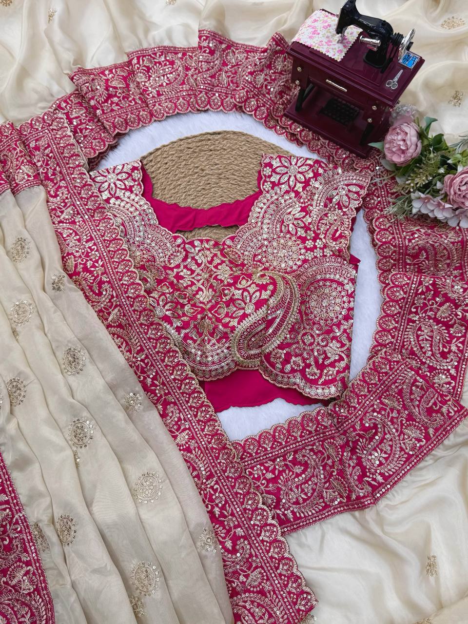 Vaidehi Aura Glass Organza Silk Thread & Sequence Embroidered Designer Saree with Mono Banglori Silk Blouse
