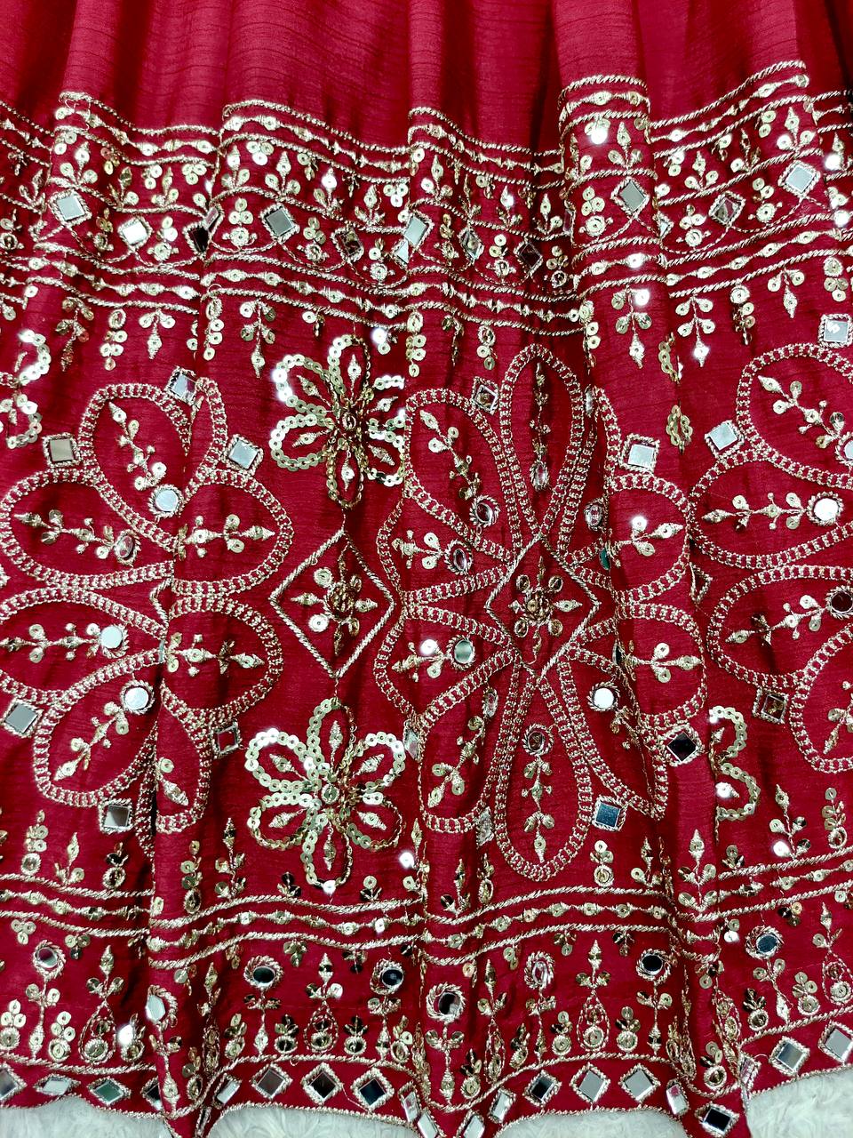 Mahira Chinon Silk Real Mirror Embroidered Anarkali with Pant & Dupatta