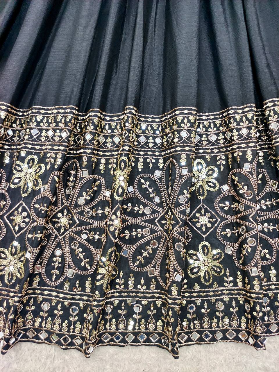 Mahira Chinon Silk Real Mirror Embroidered Anarkali with Pant & Dupatta