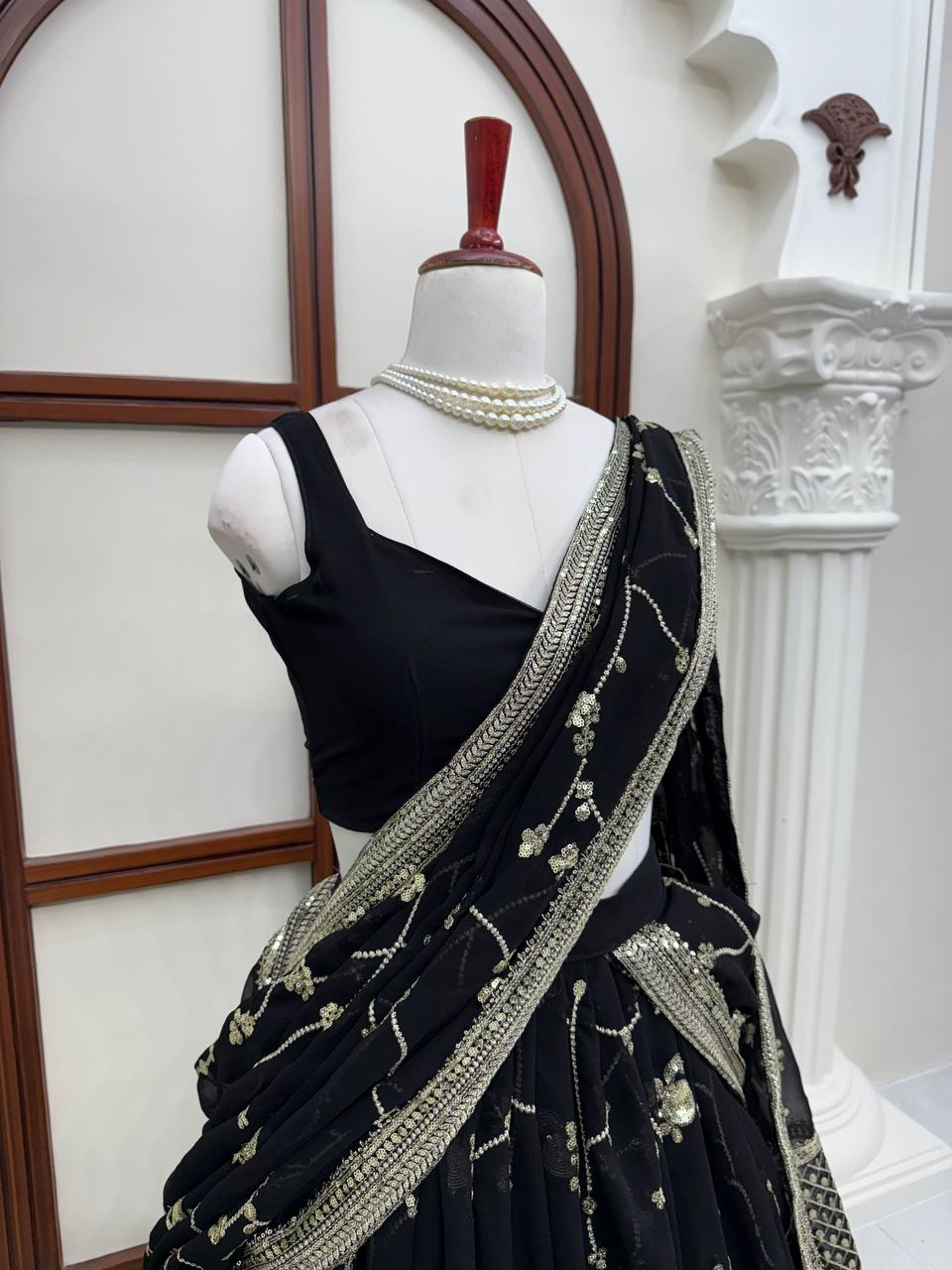 Noor Georgette Lehenga Style Saree with Thread & Sequins Work with Blouse & Dupatta