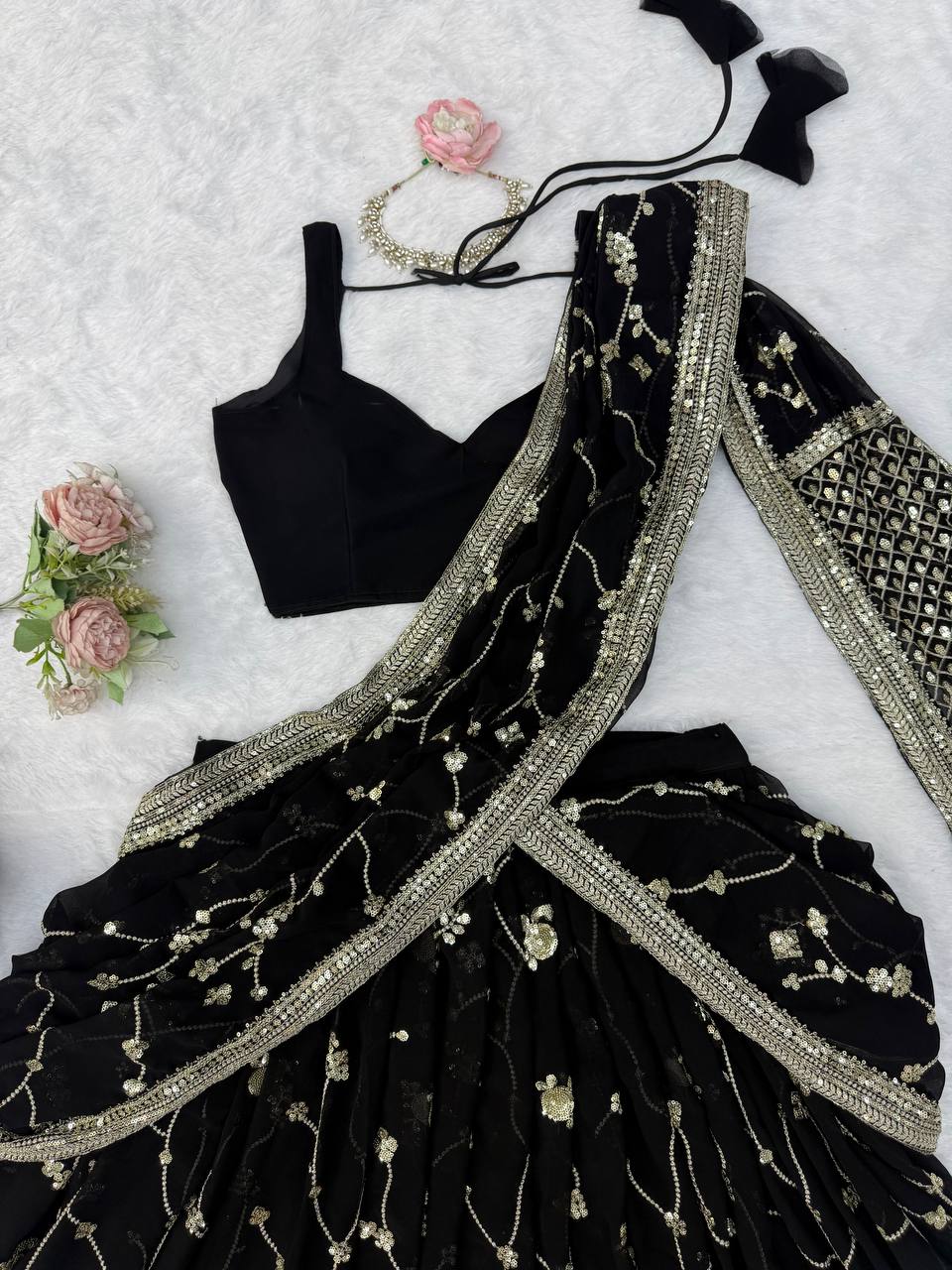 Noor Georgette Lehenga Style Saree with Thread & Sequins Work with Blouse & Dupatta