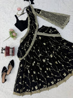 Noor Georgette Lehenga Style Saree with Thread & Sequins Work with Blouse & Dupatta