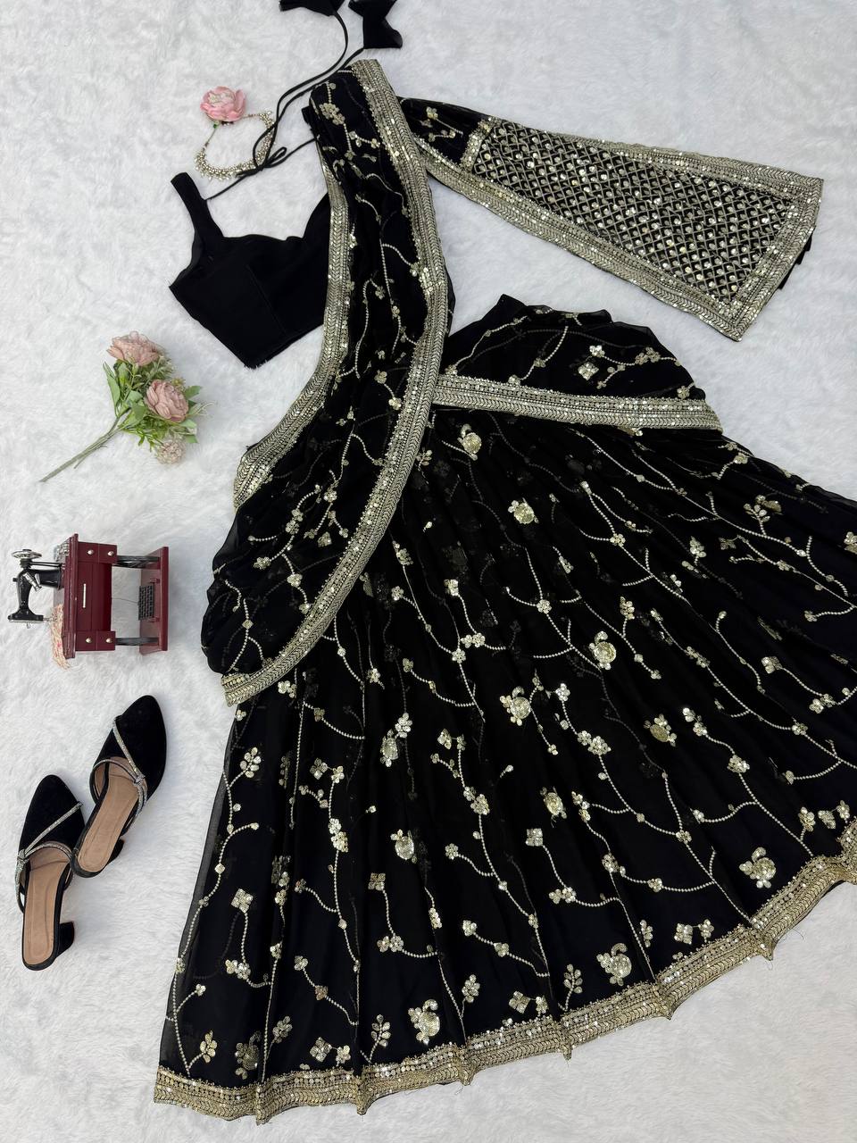 Noor Georgette Lehenga Style Saree with Thread & Sequins Work with Blouse & Dupatta