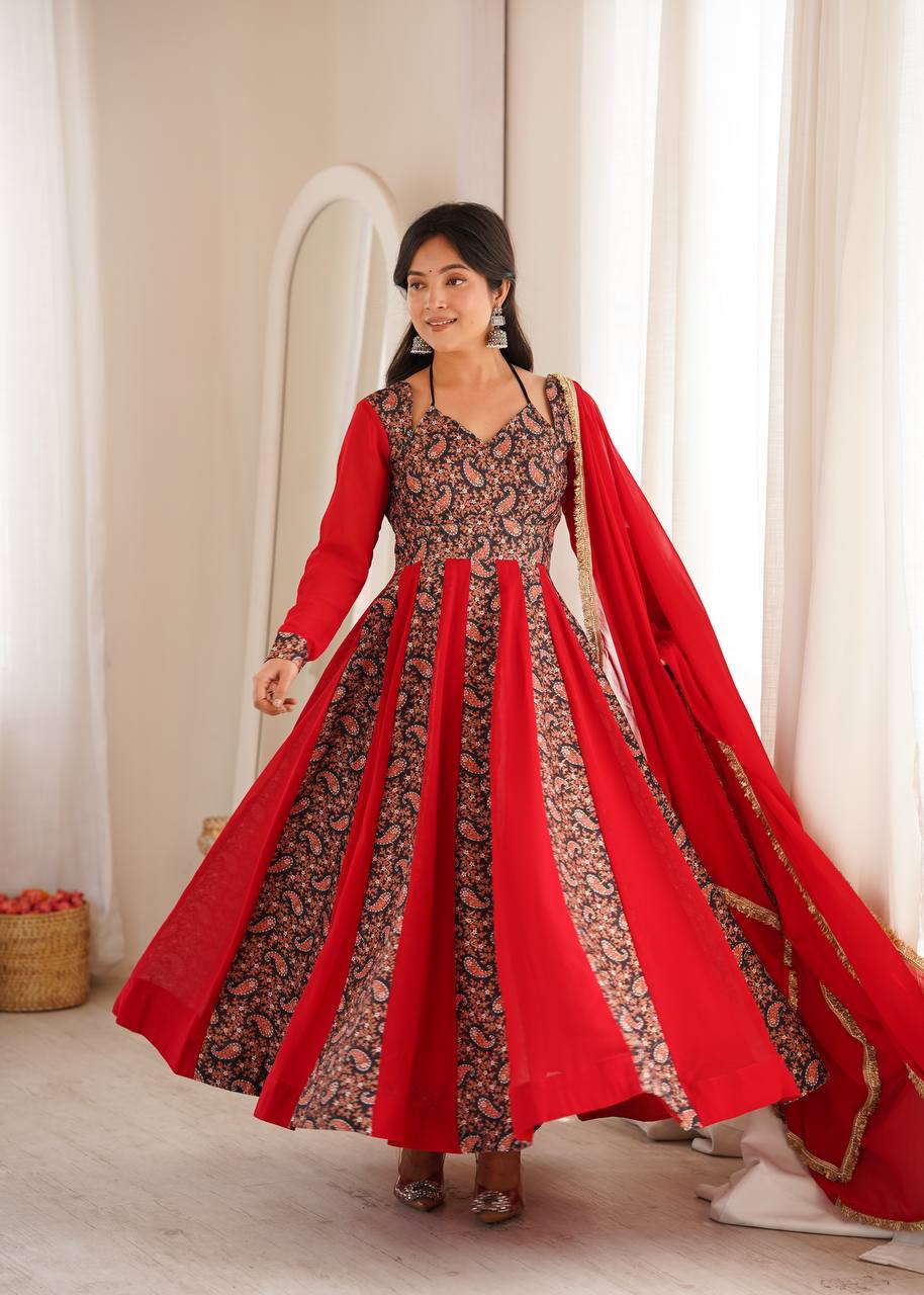 Vihana Blooming Georgette Embroidered Anarkali with Pant & Dupatta Set