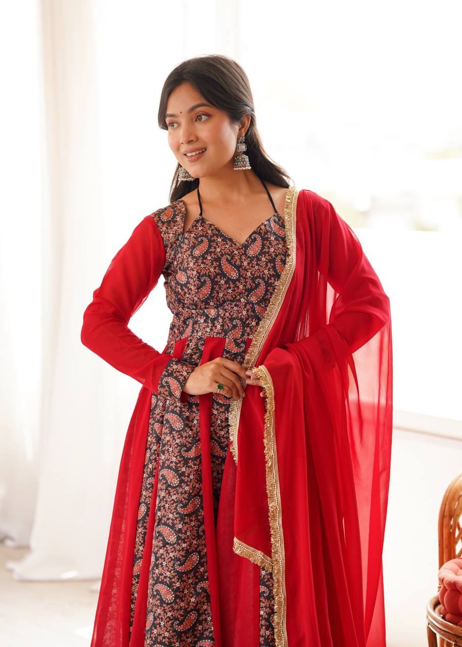 Vihana Blooming Georgette Embroidered Anarkali with Pant & Dupatta Set