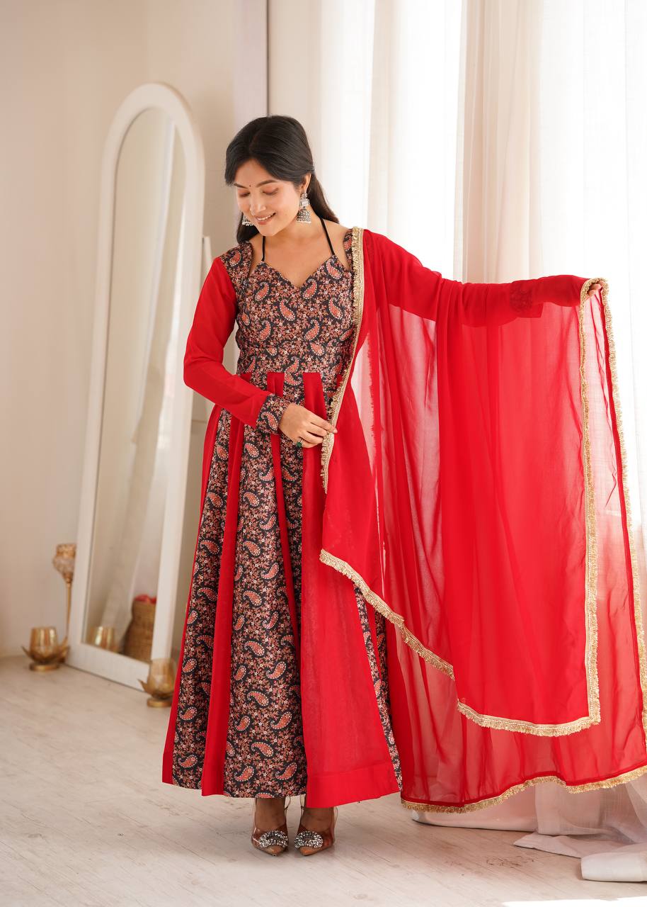 Vihana Blooming Georgette Embroidered Anarkali with Pant & Dupatta Set