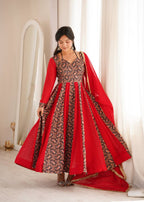 Vihana Blooming Georgette Embroidered Anarkali with Pant & Dupatta Set