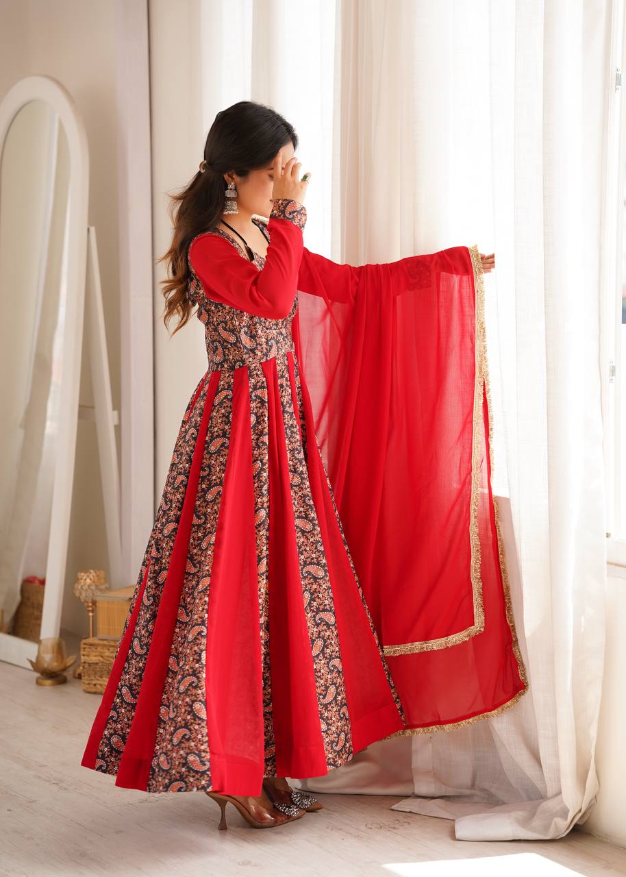 Vihana Blooming Georgette Embroidered Anarkali with Pant & Dupatta Set
