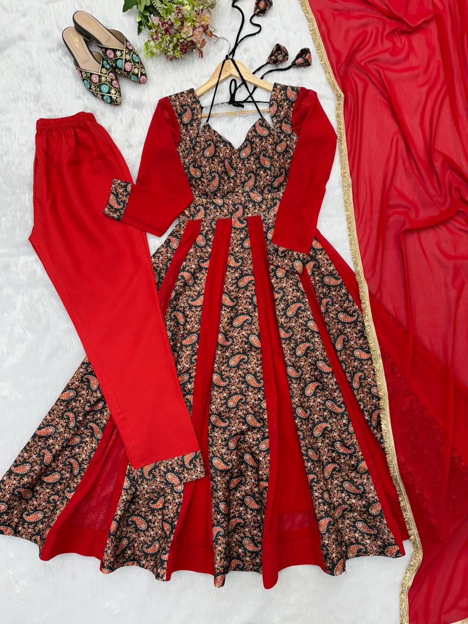 Vihana Blooming Georgette Embroidered Anarkali with Pant & Dupatta Set