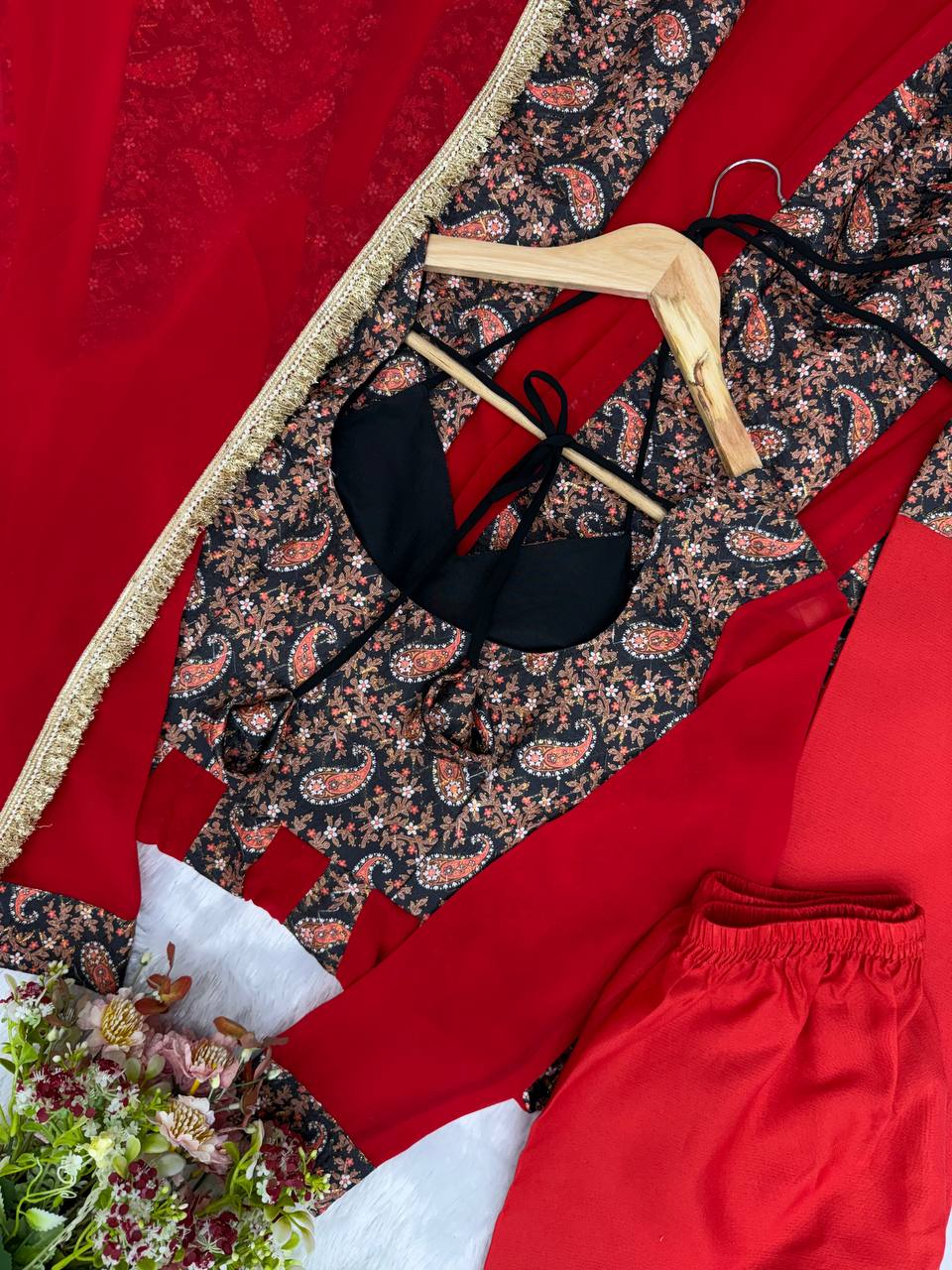 Vihana Blooming Georgette Embroidered Anarkali with Pant & Dupatta Set