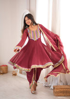 Ruhanya Crunchy Embroidered Kurti with Dhoti Pant & Dupatta Set