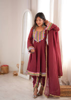 Ruhanya Crunchy Embroidered Kurti with Dhoti Pant & Dupatta Set