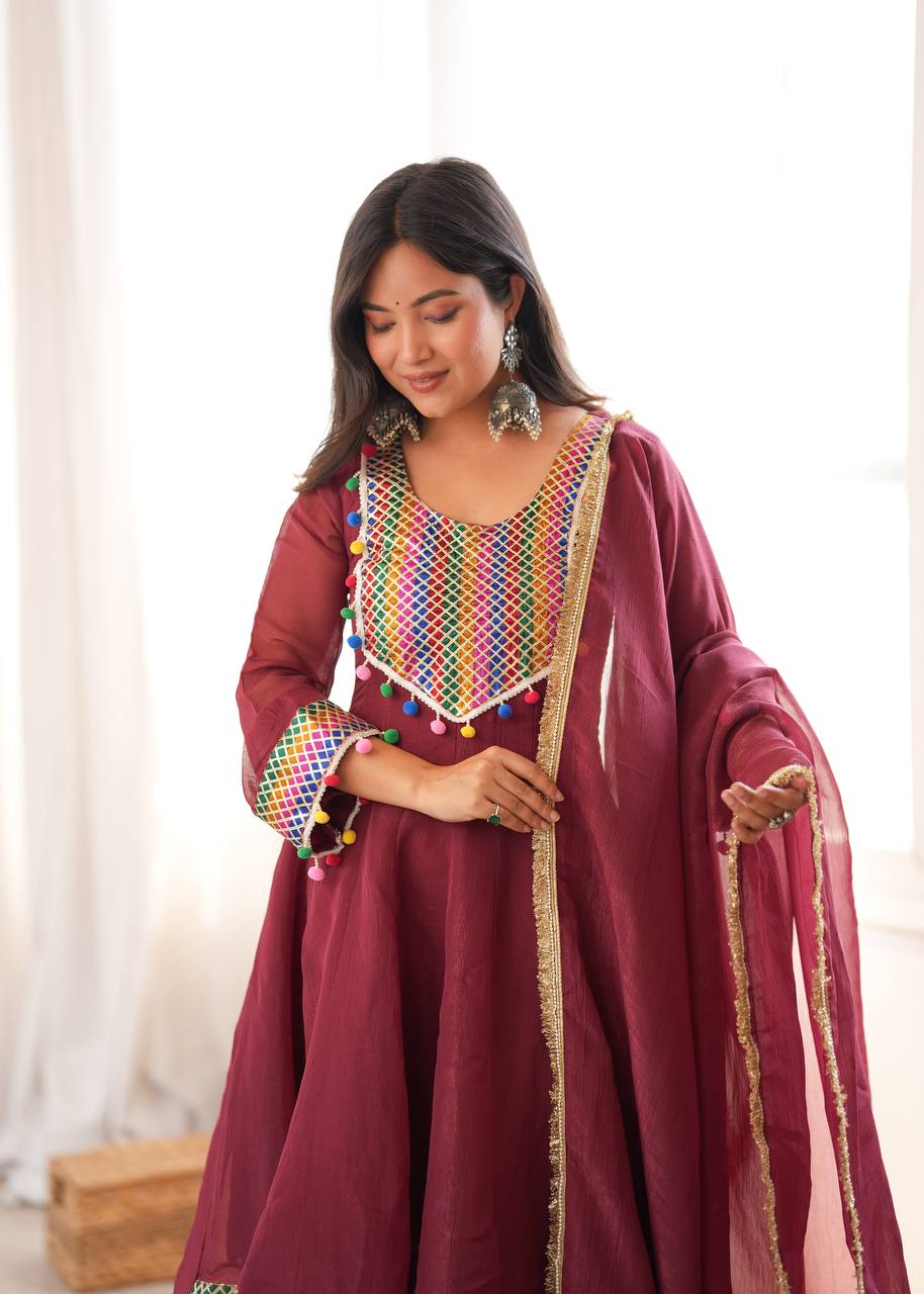 Ruhanya Crunchy Embroidered Kurti with Dhoti Pant & Dupatta Set