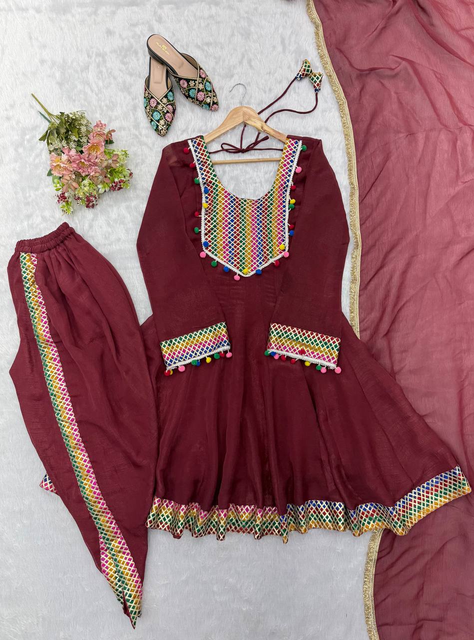 Ruhanya Crunchy Embroidered Kurti with Dhoti Pant & Dupatta Set