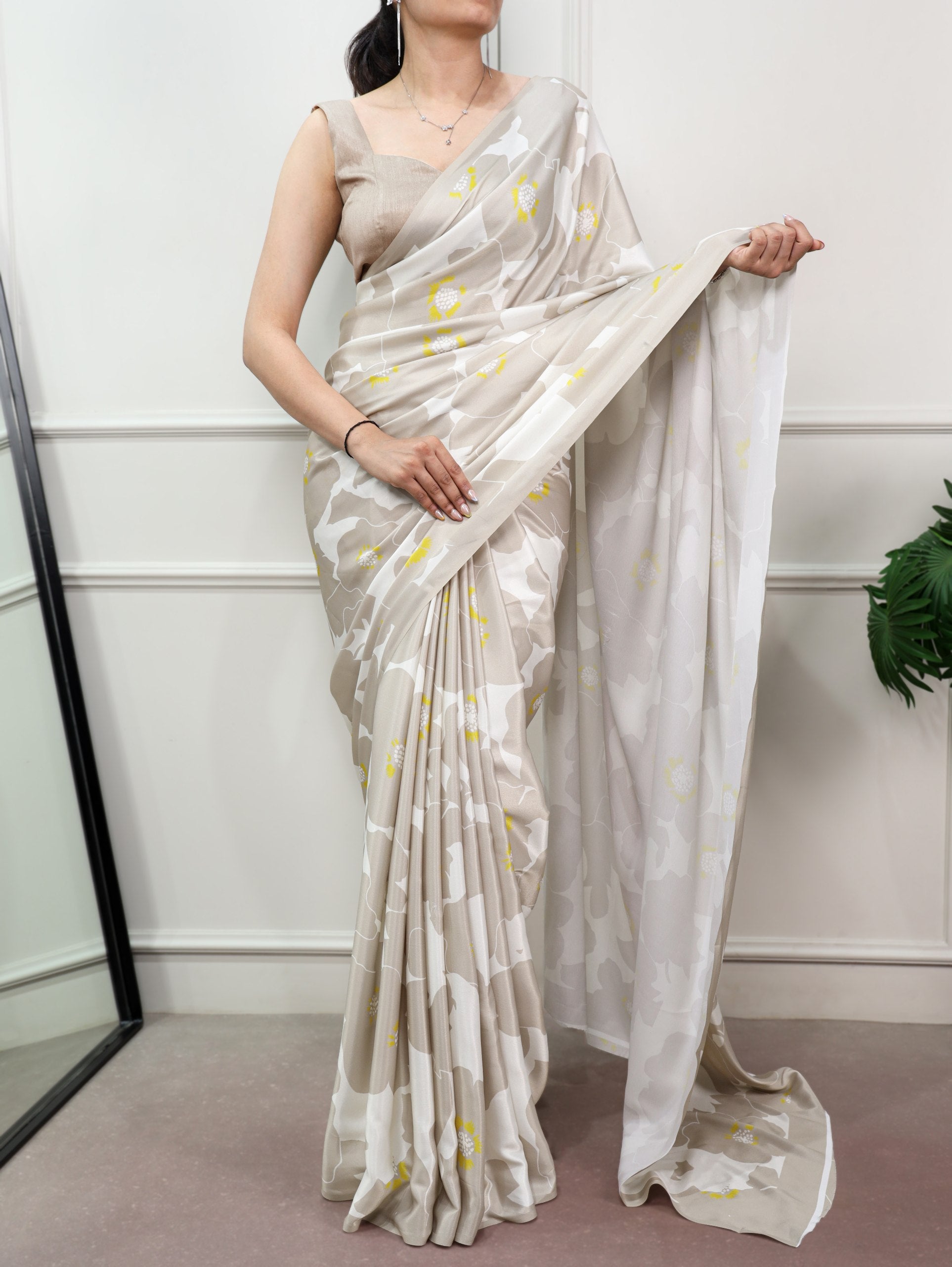 Ishani Printed Satin Silk Saree with Stitched Rich Banglory Blouse